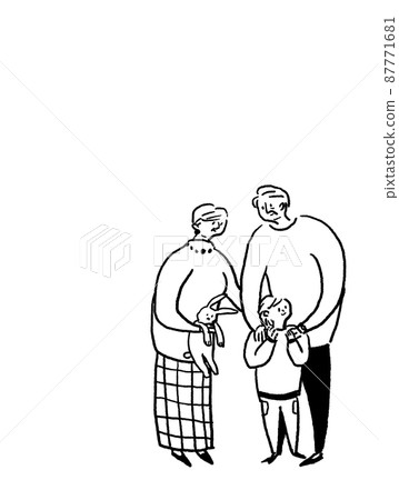 小孩和老人男女,孫子和祖父母,線條圖(垂直,右下) 小孩和老人男女,孫子和祖父母,線條圖(垂直,右下) 87771681