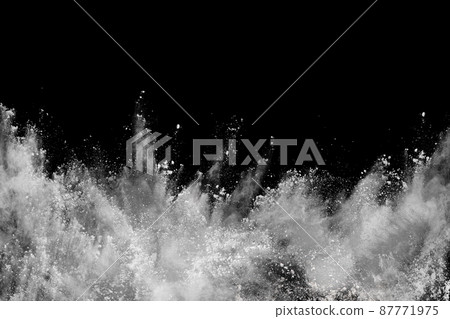 White powder explosion on black background. Colored cloud. Colorful dust explode. Paint Holi. 87771975