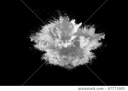 White powder explosion on black background. Colored cloud. Colorful dust explode. Paint Holi. 87771985