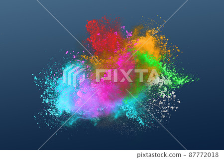 abstract colored dust explosion on a blue background abstract colored dust explosion on a blue background 87772018