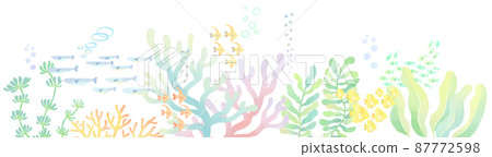 Coral and small fish bottom line frame decorative frame illustration 87772598