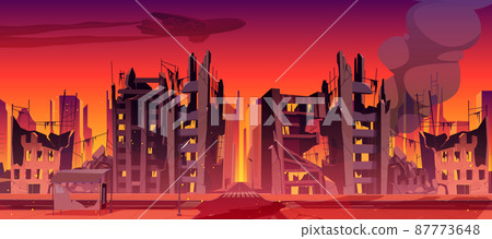 War on Ukraine concept, destroyed Ukrainian city War on Ukraine concept, destroyed Ukrainian city 87773648