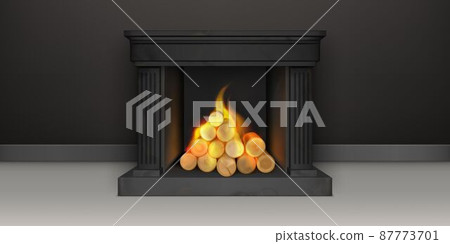 , classic fire place with flaming logs, home decor 87773701