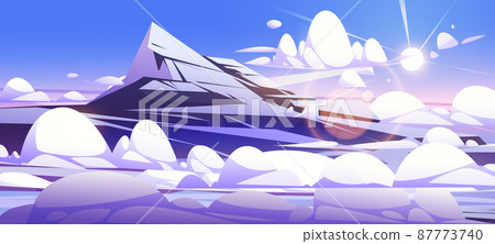 Blue sky above clouds with mountain peaks and sun 87773740