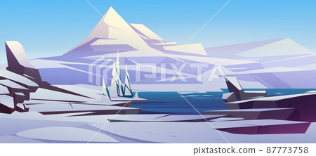 Nordic landscape with mountains, snow and sea 87773758