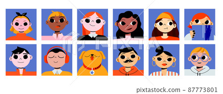 Avatars set with people portraits for social media 87773801