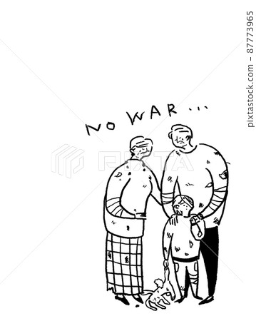 Injured small children and senior men and women, grandchildren and grandparents, line drawings (vertical, lower right) 87773965