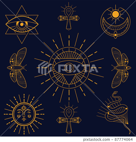 Magic spiritual line art symbol set Magic spiritual line art symbol set 87774064