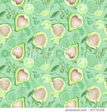 Fresh green watercolor vegan seamless pattern for textile design 87774108
