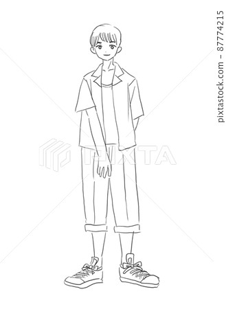 時尚年輕人全身線條畫插圖 時尚年輕人全身線條畫插圖 87774215
