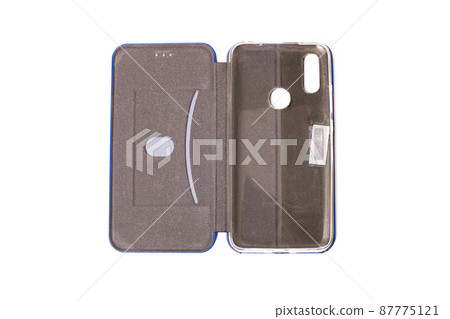 Open Blue phone case isolated on white background 87775121