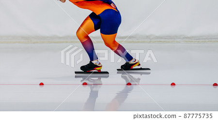 male athlete speed skater run ice skating rink 87775735