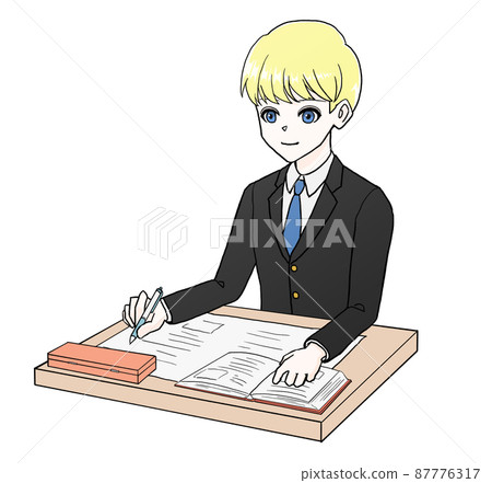 Illustration of a student studying at a desk (male 3) Illustration of a student studying at a desk (male 3) 87776317