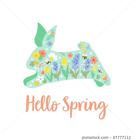 Floral easter Bunny. Cute floral rabbit. Hello Spring rabbit Happy Easter rabbit vector illustration isolated graphic elements. Hand drawn flowers. Floral easter Bunny. Cute floral rabbit. Hello Spring rabbit Happy Easter rabbit vector illustration isolated graphic elements. Hand drawn flowers. 87777112