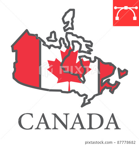 Map of Canada color line icon, country and geography, canada map flag sign vector graphics, editable stroke filled outline icon, eps 10. 87778682