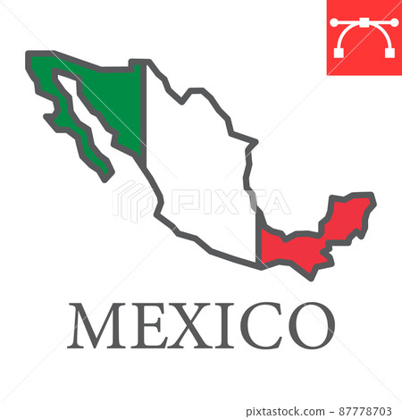 Map of Mexico color line icon, country and geography, mexico map flag sign vector graphics, editable stroke filled outline icon, eps 10. 87778703