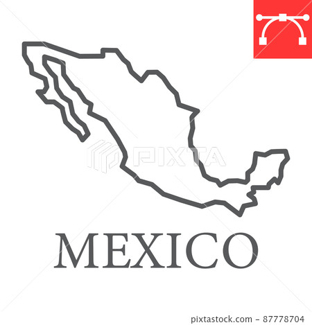 Map of Mexico line icon, country and geography, mexico map sign vector graphics, editable stroke linear icon, eps 10. 87778704