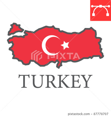 Map of Turkey color line icon, country and geography, turkey map flag sign vector graphics, editable stroke filled outline icon, eps 10. 87778707