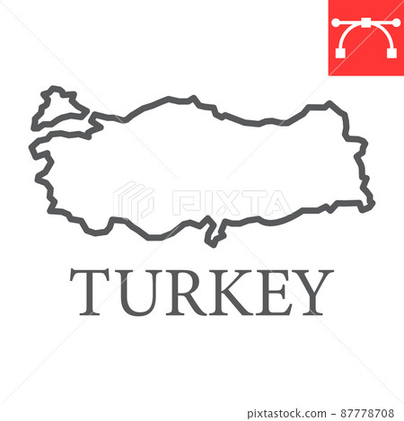 Map of Turkey line icon, country and geography, turkey map sign vector graphics, editable stroke linear icon, eps 10. 87778708