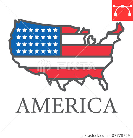 Map of USA color line icon, country and north america, usa map flag sign vector graphics, editable stroke filled outline icon, eps 10. 87778709