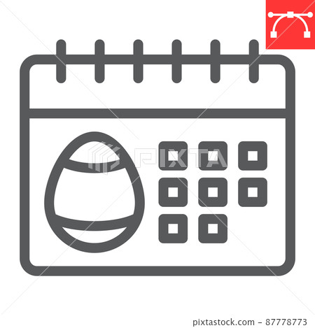 Easter calendar line icon, Happy Easter and holiday, calendar vector icon, vector graphics, editable stroke outline sign, eps 10. 87778773