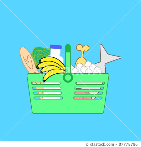 Full basket of fresh food clip art. Grocery shopping 87778786