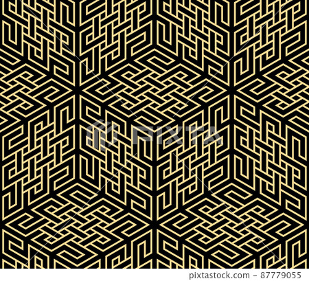 Abstract geometric pattern. A seamless vector background. Gold and black ornament. Graphic modern pattern. Simple lattice graphic design Abstract geometric pattern. A seamless vector background. Gold and black ornament. Graphic modern pattern. Simple lattice graphic design 87779055