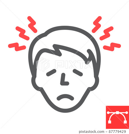 Headache line icon, stress and migraine, head pain vector icon, vector graphics, editable stroke outline sign, eps 10. 87779429