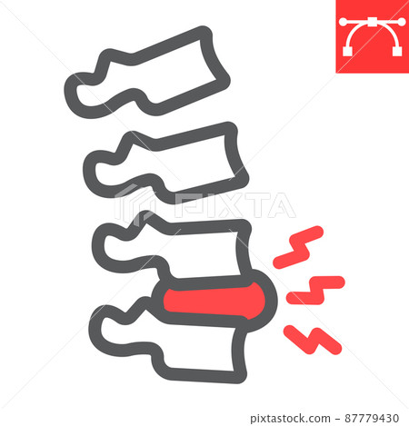 Spine pain line icon, backache and backpain, herniated disc vector icon, vector graphics, editable stroke outline sign, eps 10. Spine pain line icon, backache and backpain, herniated disc vector icon, vector graphics, editable stroke outline sign, eps 10. 87779430