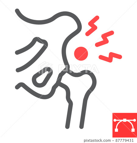 Hip pain line icon, osteoarthritis and injury, hip dysplasia vector icon, vector graphics, editable stroke outline sign, eps 10. 87779431