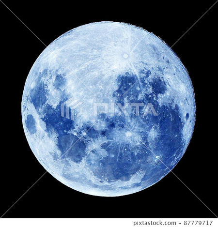 Facial expression of the full moon Blue moon (colored image) 87779717