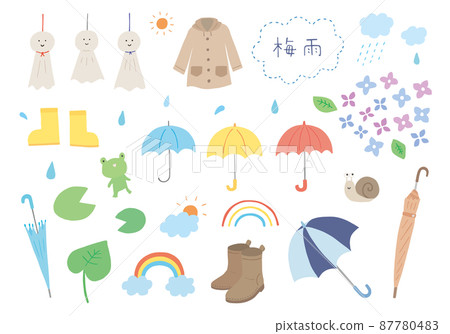 與雨季相關的手繪插圖集(彩色/無輪廓) 與雨季相關的手繪插圖集(彩色/無輪廓) 87780483