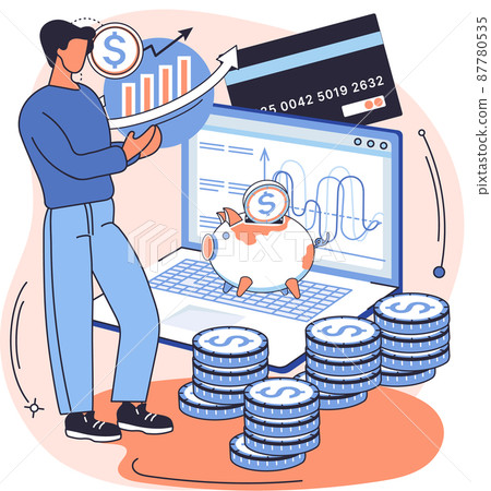 Saving account. Businessman manages investments and income. Bank account accumulation of funds Saving account. Businessman manages investments and income. Bank account accumulation of funds 87780535