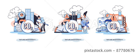 Nature biodiversity vector illustration set mother earth climate change awareness ecological concept. Creative metaphor 87780676
