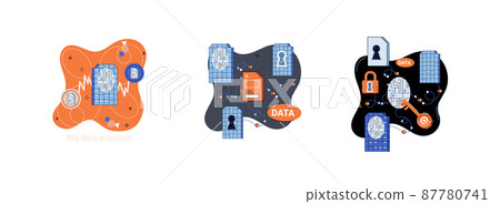 Big data analytics platform, data management and protection creative metaphor set abstract concept 87780741