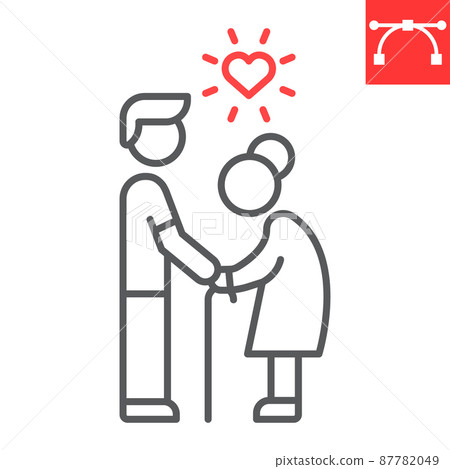 Elderly people help line icon Elderly people help line icon 87782049