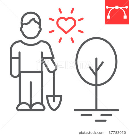 Man planting tree line icon Man planting tree line icon 87782050