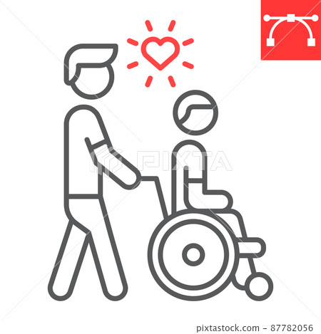Disabled people help line icon Disabled people help line icon 87782056