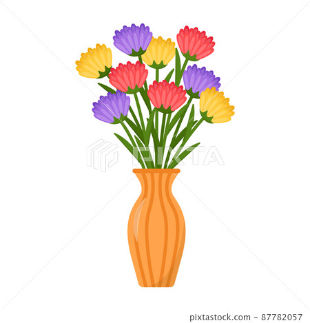 Bright bouquet of asters in vase, vector illustration Bright bouquet of asters in vase, vector illustration 87782057