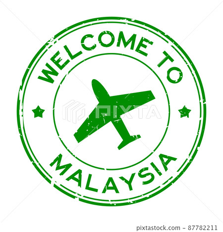 Grunge green welcome to Malaysia word with airplane icon round rubber seal stamp on white background Grunge green welcome to Malaysia word with airplane icon round rubber seal stamp on white background 87782211