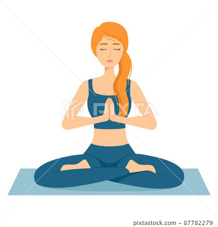 Meditating woman. Girl in lotus position practicing yoga, vector illustration 87782279