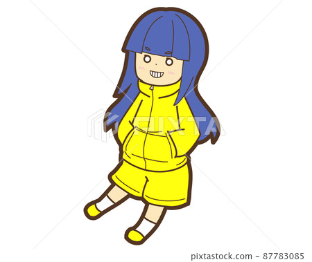 Blue-haired straight-haired girl yellow hoodie 5 Blue-haired straight-haired girl yellow hoodie 5 87783085
