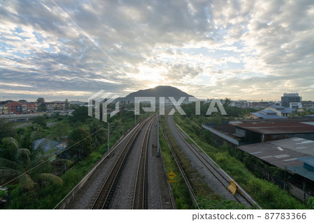 A railway path leading line to station A railway path leading line to station 87783366