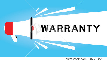 Color megphone icon with word warranty in white banner on blue background Color megphone icon with word warranty in white banner on blue background 87783590