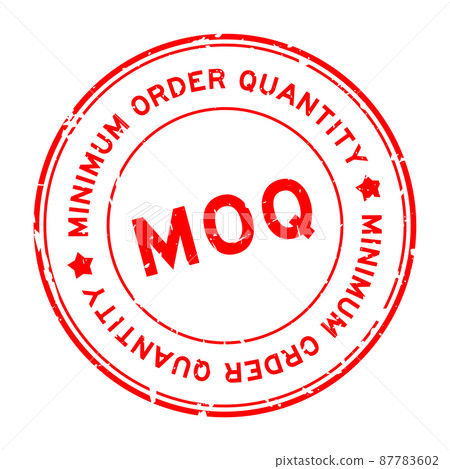 Grunge red MOQ Minimum Order Quantity word round rubber seal stamp on white background 87783602