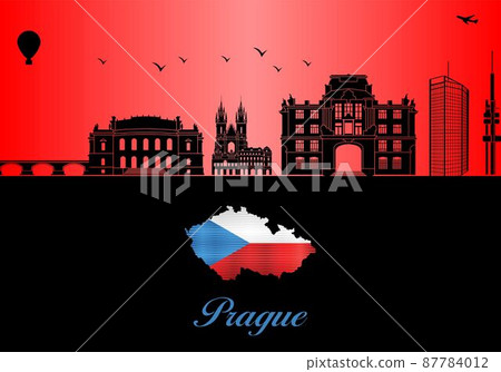 Prague City Skyline Silhouette 87784012