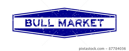 Grunge blue bull market word hexagon rubber seal stamp on white background 87784036