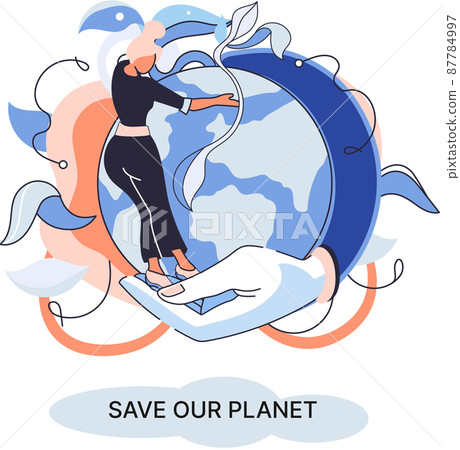 Save our planet ecological metaphor Earth day, love for native home. Sustainable gardening renewable energy 87784997