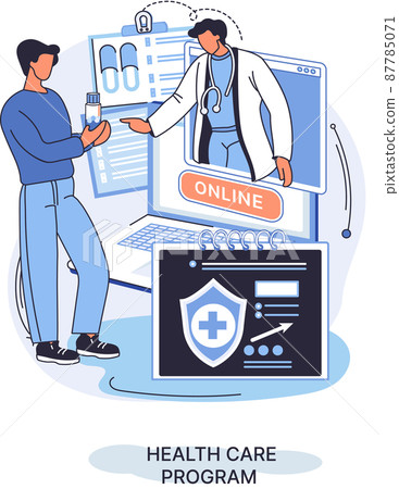 Health care program, online medical services, protection medicine, medical insurance, telemedicine metaphor Health care program, online medical services, protection medicine, medical insurance, telemedicine metaphor 87785071