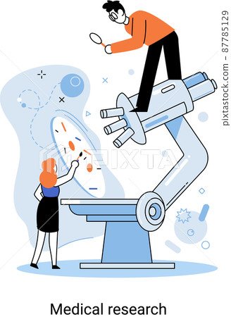 Medical research. Laboratory diagnostic services. Scientists work with equipment and microscope 87785129